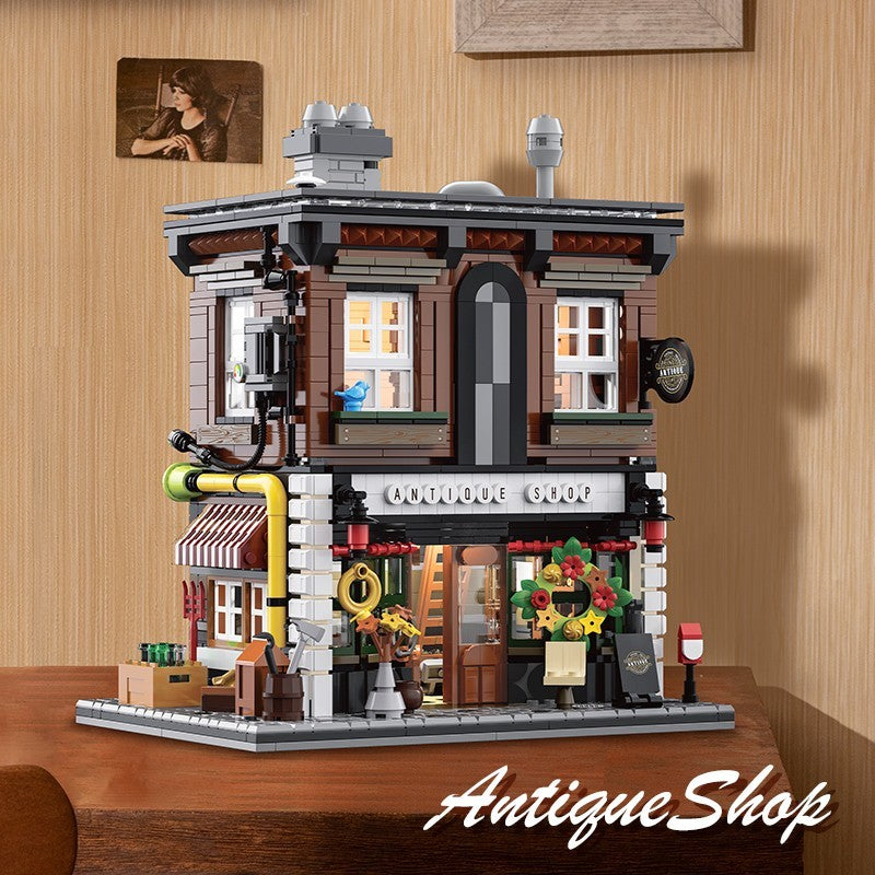 1950Pcs Antique Shop Building Blocks Set City Street Store Model with LED Light