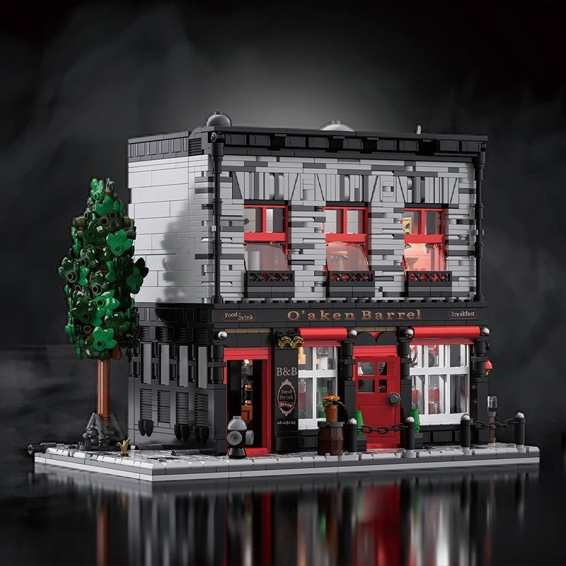 Retro Tavern Building Blocks Set City Street Pub Model with LED Light Kit