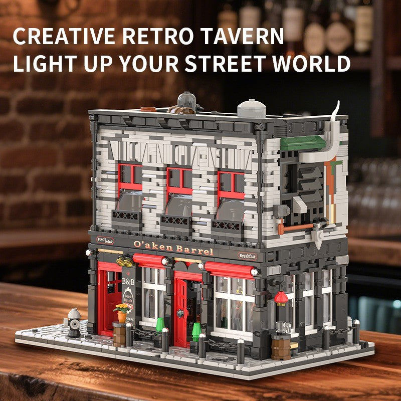 Retro Tavern Building Blocks Set City Street Pub Model with LED Light Kit