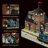 European Train Station Building Blocks Set with Rolling Steam Locomotive for Kid