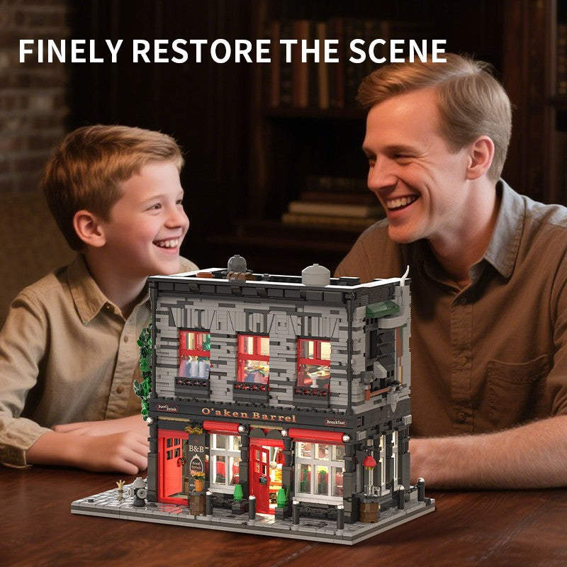 Retro Tavern Building Blocks Set City Street Pub Model with LED Light Kit