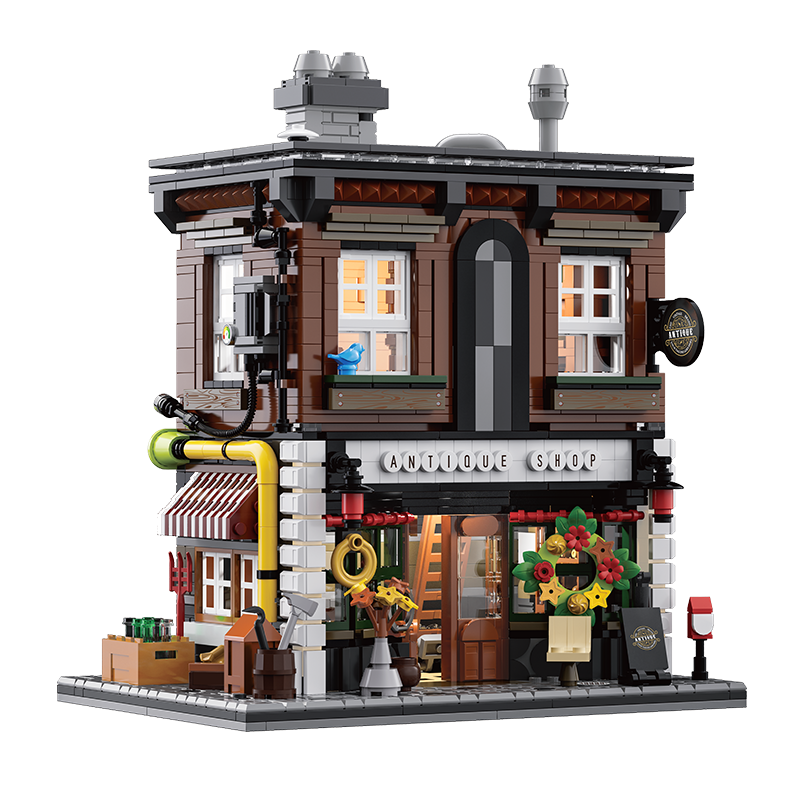 1950Pcs Antique Shop Building Blocks Set City Street Store Model with LED Light