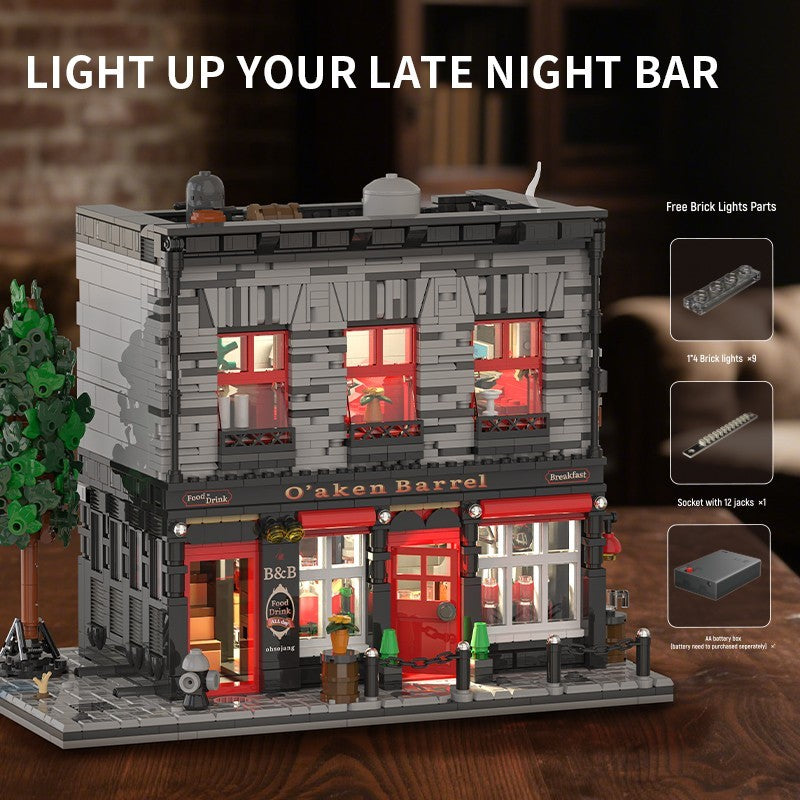 Retro Tavern Building Blocks Set City Street Pub Model with LED Light Kit