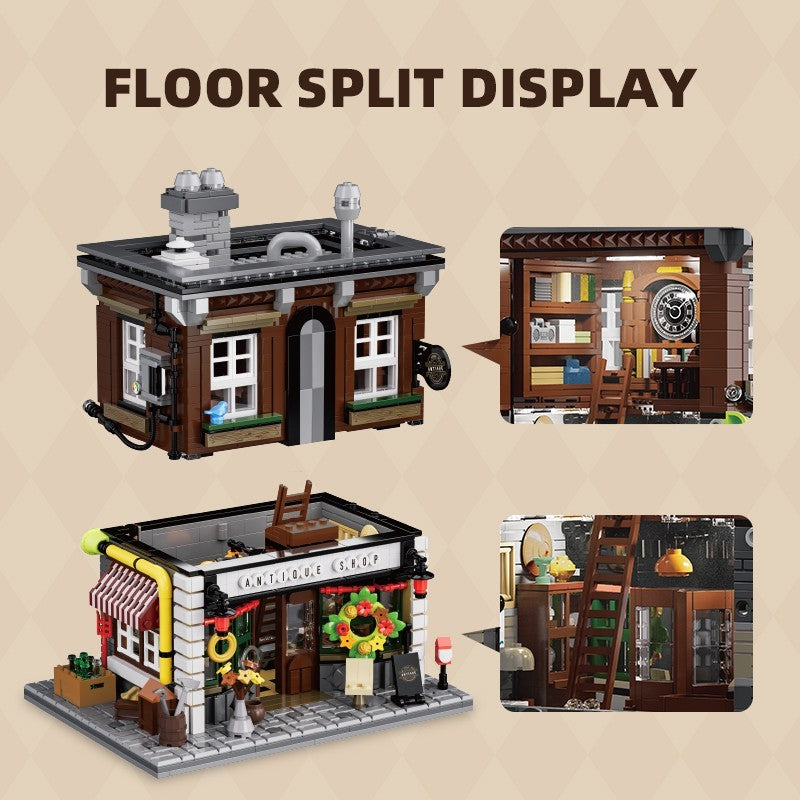 1950Pcs Antique Shop Building Blocks Set City Street Store Model with LED Light