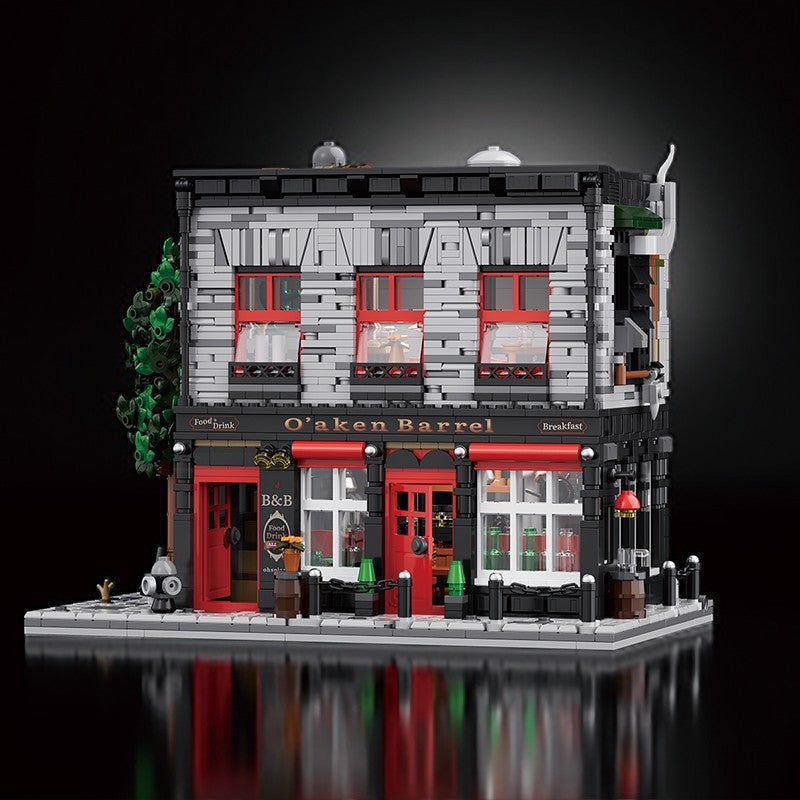 Retro Tavern Building Blocks Set City Street Pub Model with LED Light Kit