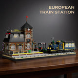 European Train Station Building Blocks Set with Rolling Steam Locomotive for Kid
