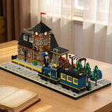 European Train Station Building Blocks Set with Rolling Steam Locomotive for Kid