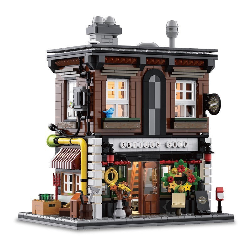 1950Pcs Antique Shop Building Blocks Set City Street Store Model with LED Light