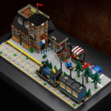 European Train Station Building Blocks Set with Rolling Steam Locomotive for Kid